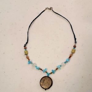 Tropical Beach boho chic necklace stone Pendant 17.5" Hawaii Nautical Ocean